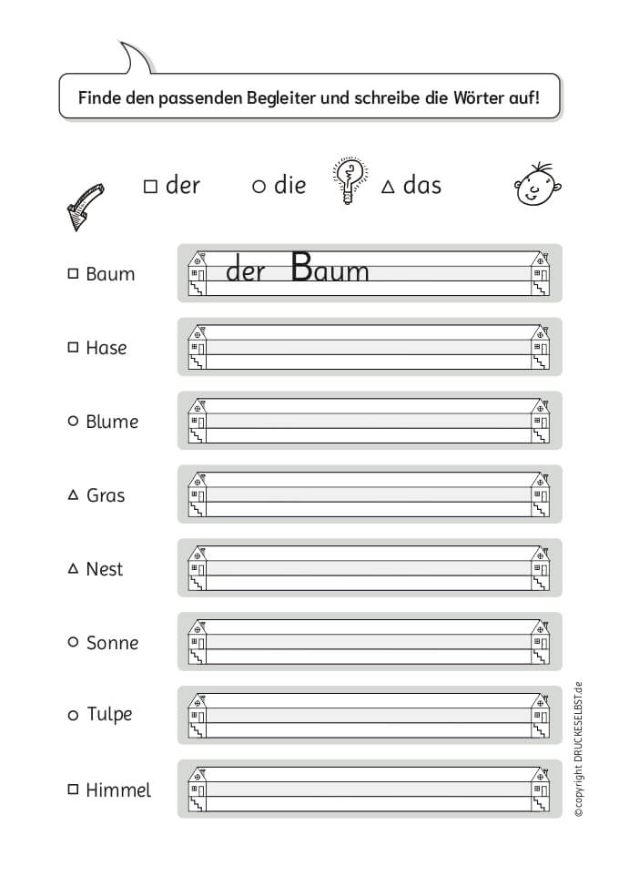 Arbeitsblätter zu Begleitern der, die, das