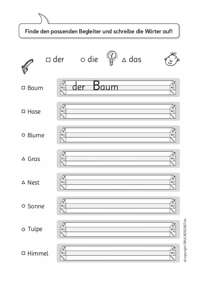 Arbeitsblätter zu Begleitern der, die, das