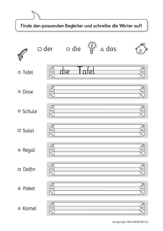 Arbeitsblätter zu Begleitern der, die, das