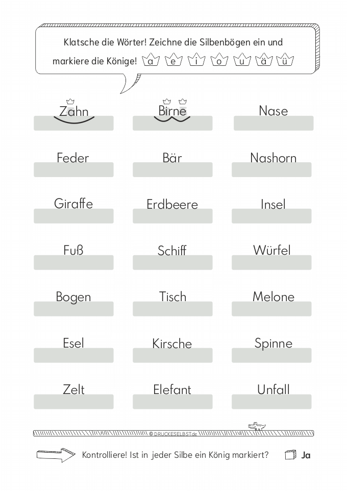 Übungsblatt Silbenmethode
