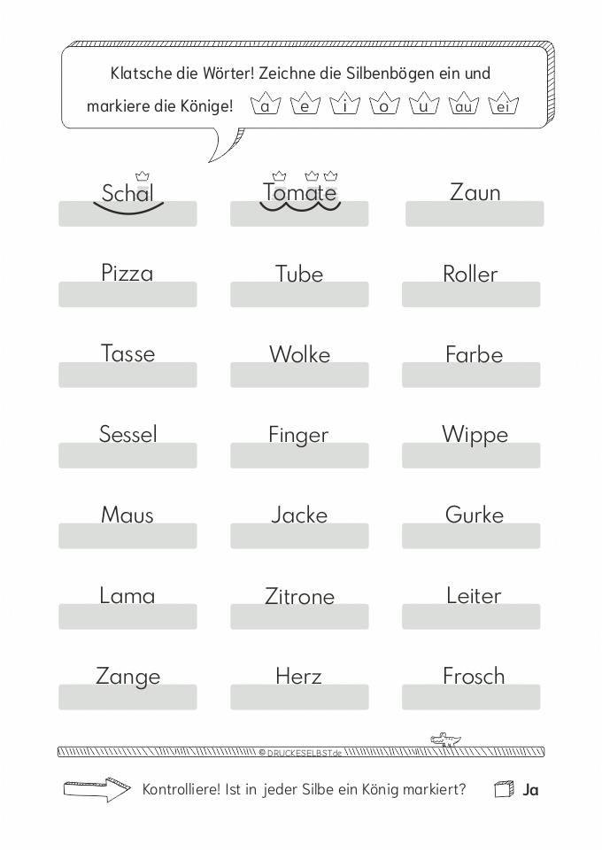 Übungsblatt Silbenmethode
