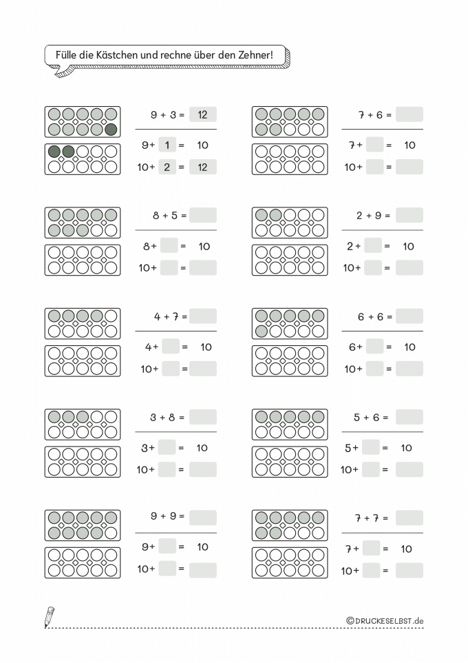 Arbeitsblatt Zehnerüberschreitung