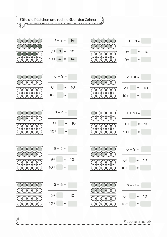 Arbeitsblatt Zehnerüberschreitung