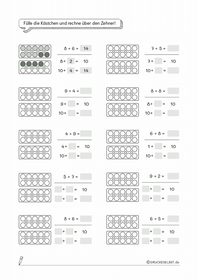 Arbeitsblatt Zehnerüberschreitung